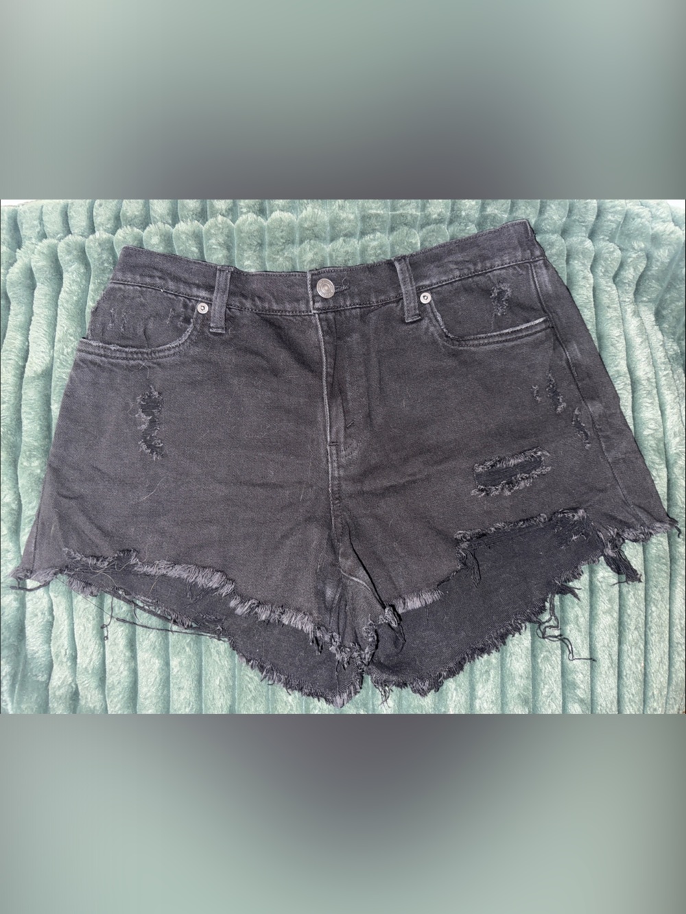 aerie Black Distressed Frayed-Hem Jean Shorts